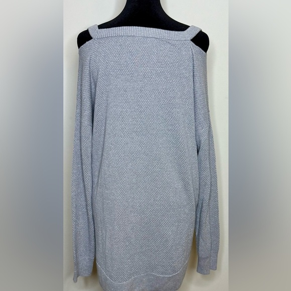 Michael Kors gray silver sparkle peek a boo shoulder split hem sweater XL EUC - Picture 5 of 8